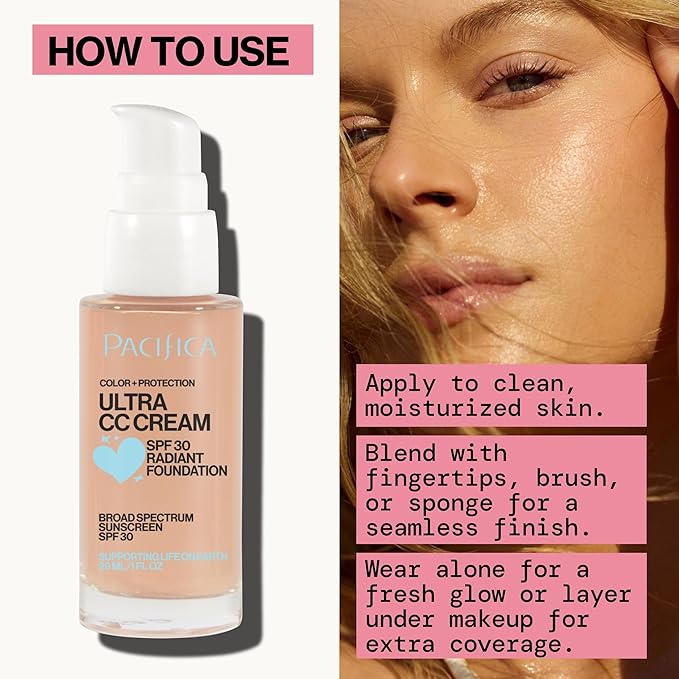 Pacifica Ultra CC Cream Radiant Foundation SPF 17 - Warm-Light – Medium Coverage Color Correcting Cream, Dewy Finish, Mineral SPF, 1 oz