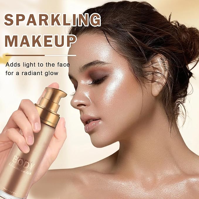 Body Shimmer Oil Body Luminizer Glow For Face,Moisturizing Smooth Shimmer Body Lotion Waterproof Liquid Highlighter Makeup with Makeup Brush-101 Rose Gold