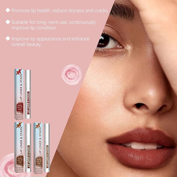 Lip Tint Stain Peel Off - Waterproof Lip Liner Stain, Moisturizing Long-Lasting Lip Stain, Create Natural Lip Color for Women Daily or Special Occasion Use for All Skin Types, #01 Red-Brown