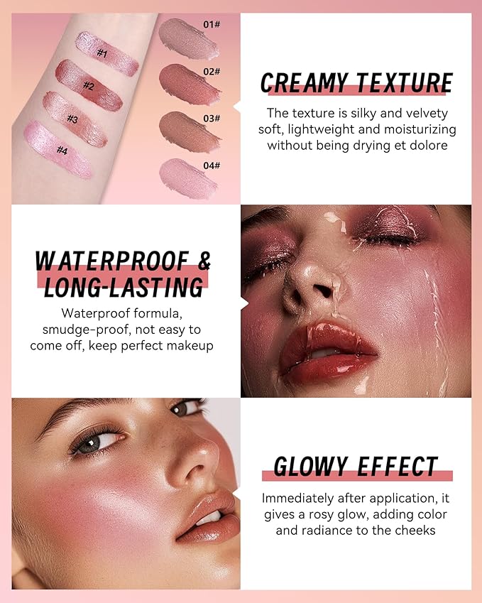 Miracle Glow Balm - Hydrating Tinted Cream Blush, Multi-Use Glow Face Balm Makeup for Cheek & Eye & Lip Tint, Creamy Lightweight Blendable Shimmer Blusher, Radiant Skin Finish, 03# Sheer Pink