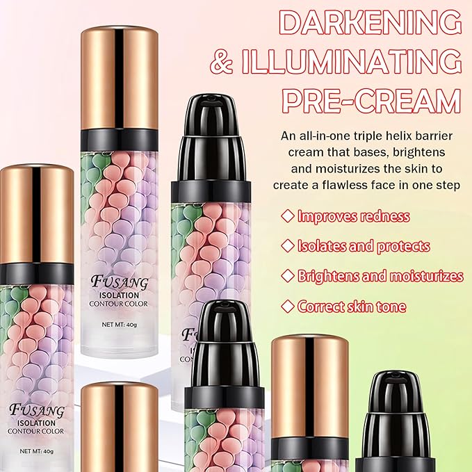 One Step Color Corrector Isolation Cream,Tri-Color Moisturizing Concealer Makeup Primer,Tinted Moisturizer Long Lasting Color Correcting Facial Serum Foundation for Flawless Makeup