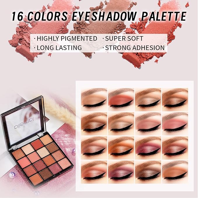 Makeup Set for Girls & Women, Full Face Kit, Travel Kit, Present Set, Eyeshadow, Foundation, Blusher, Eyeliner, Lip Gloss, Makeup Brushes & Sponge Bag