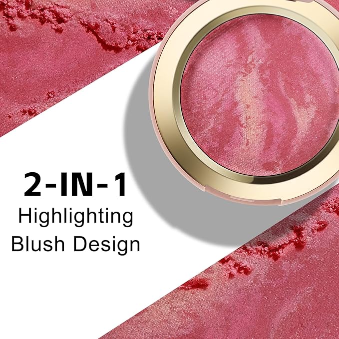 Baked Blush for Cheeks, 2 in 1 Powder Blush Palette and Highlighter, Contouring Shimmer Natural Makeup All Day Wear