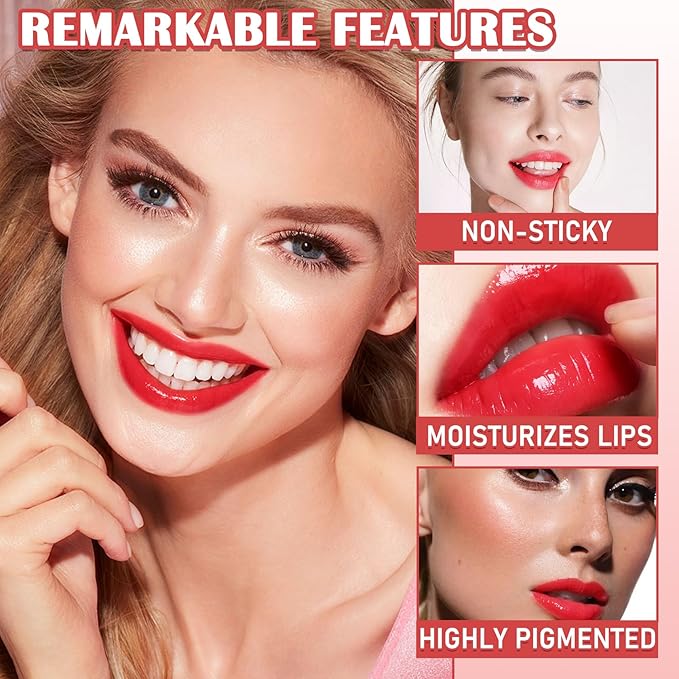 2 Colors Lip Tint Stain Set,Lip Stain Long Lasting Waterproof Mini Liquid Lipstick for Lip & Cheek & Eye,Moisturizing Non-sticky Lip Tint Gloss Makeup