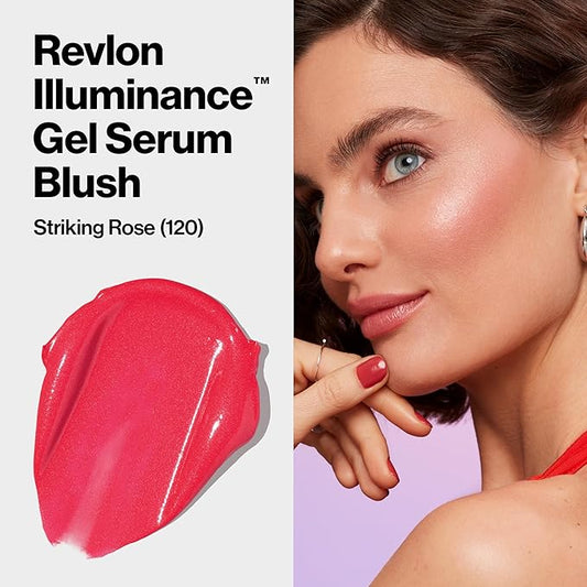 Revlon Illuminance Gel Serum Blush, Visibly Plump Cheeks, Dewy Finish and Hydrates All Day, 120 Striking Rose, 0.37 fl oz.