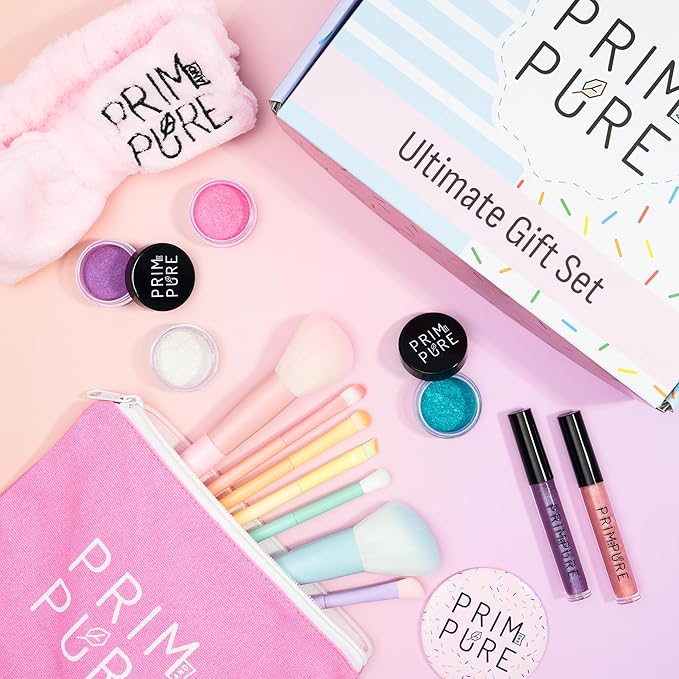 Prim and Pure Ultimate Mineral Makeup Gift Set | Perfect for Play Dates & Birthday Parties | Kids Safe Eyeshadow Makeup Mineral | Organic & Natural Makeup Kit | Made in USA