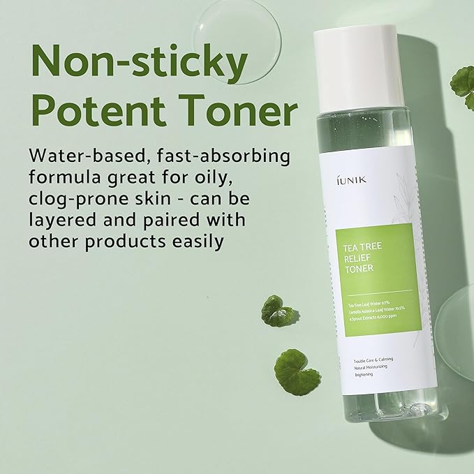 IUNIK Centella Asiatica Cleansing Oil Makeup Sunscreen Remover Mild Cleanser & Tea Tree Relief Facial Toner Vegan Breakout Blemish Acne Control Gentle Soothing Moisturizing Calming Korean Skincare