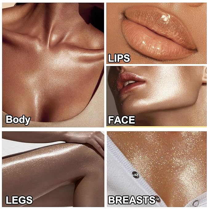 Shimmer Oil 100ml, Moisturizing Long Lasting Body Luminizer Face Brighten, Waterproof Liquid Illuminator Glow, Glitter Oil Highlighter Summer Glowing Makeup (#03 Bronze Gold)