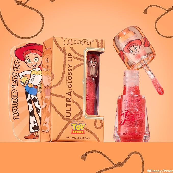 ColourPop x Toy Story Ultra Glossy Lip Gloss - High-Shine, Non-Sticky & Hydrating Lip Gloss with a Flexible Paddle Applicator - Sheer Coral with Pink, Gold & Silver Pear Finish - Yeehaw! (0.12 oz)