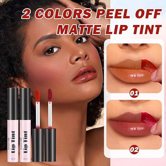 AIUEO 2 Colors Peel Off Lip Stain Peel Off Lip Tint Stain Matte Lip Tattoo Peel Off Long Lasting Waterproof Lip Peel Off Stain Non-Stick Cup Peel Off Lip Stain (01+02)