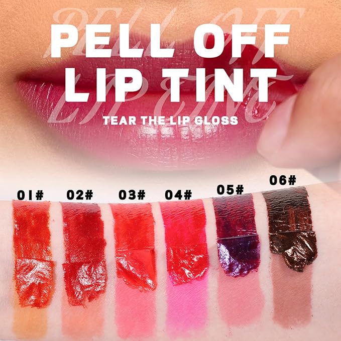 Peel Off Lip Stain, Long Lasting Waterproof and Transfer Proof Lip Tint, Matte Finish Peel Off Lip Stain, Non-stick Cup Peel Off Lipstick Lip Makeup for Women Girls (Color : Glamorous# 02)