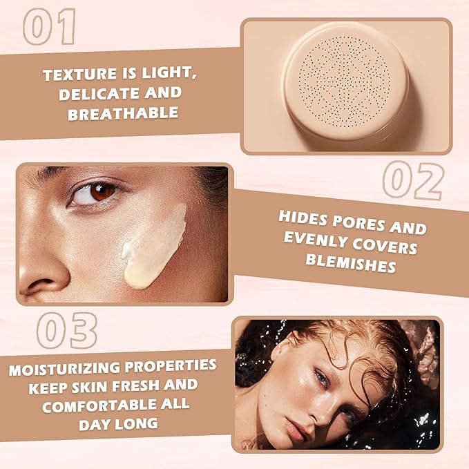 AWCCXMYM CC Cream Cushion Foundation Full Coverage Foundation Matte Moisturizing Concealer BB Cream Foundation Makeup with Mushroom Head for Glowing Flawless Skin Radiance 01#Ivory (Porcelain)