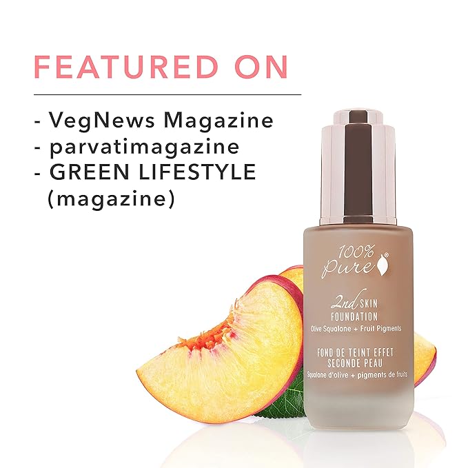 100% PURE 2nd Skin Foundation, Shade 6, Full Coverage, Lightweight, Blendable Formula, Satin Finish, Absorbs Oil, Anti-Aging, Natural, Vegan Makeup (Neutral w/Cool Undertone) - 1.18 Fl Oz