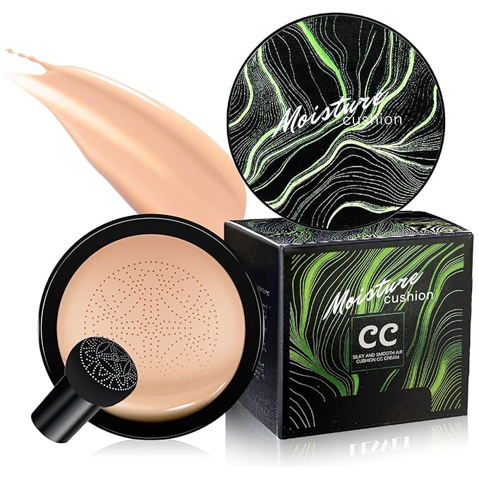 Mushroom Head Air Cushion CC Cream - Long-Lasting & Brightening Color Changing Foundation for Older Women, Waterproof & Moisturizing Full Coverage for Mature Skin (Natural)
