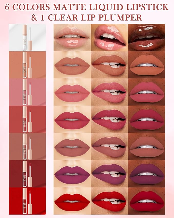 Matte Liquid Lipstick, Nude Red Velvet Lipstick Moisture Smooth Lip Stain Tint, 24H Stay Matte Lipstick, Non-Stick Cup Not Fade Long Wear Waterproof Lip Gloss Lipstick Gift for Women Girls-02#