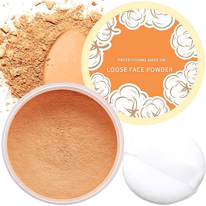 Oil Control Loose Face Powder,Translucent Setting Powder With a Powder Puff Long Lasting Makeup Covering Blemishes Brightens Skin Tone,Natural Matte Loose Powder for Women(3)