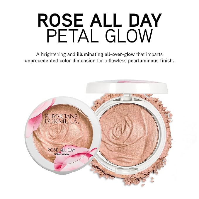 Physicians Formula Rosé All Day Highlighter Blush Face Powder, Blush Petal Glow, Shimmering Rose, Dermatologist Tested, Clinicially Tested (Pack of 2)