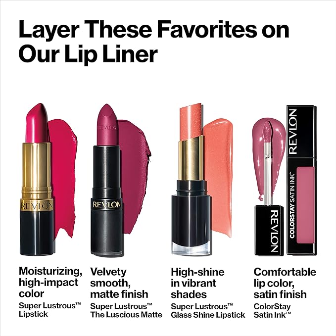 Revlon Colorstay Lip Liner Makeup with Built-In Sharpener, Longwear Rich Colors, Smooth Application, 713 Ruby, 0.01 oz