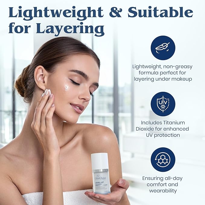 Clear Choice Level-Up Primer 1.7oz β Lightweight Face Primer with Antioxidants, Hydrates & Protects, Smooths Skin for Makeup Application, PABA-Free