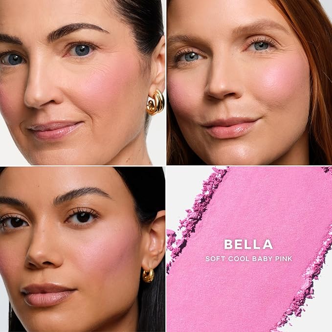 Saie SuperSuede Baked Blush - Talc-Free Powder Blush for All Day Wear - Enriched with Plant-Derived Squalane + Glycerin to Help Moisturize Dry Skin - Bella (.01 Ounce)