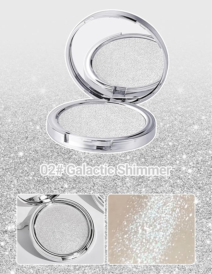 Erinde Shimmer Face Highlighter Makeup Powder, Cream to Powder Glow Finish, Lightweight & Healthy Radiance, Long Lasting Luminous Face Body Highlighter Makeup, 02 Galactic Shimmer