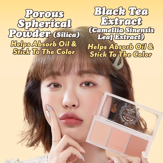 I'M MEME Blusher Palette - Afternoon Tea_Milk Tea Time | Soft Pink, Peach, Lavender, 3 Shades Palette, Matte Powder, Face & Cheeks, For All Skin Tones, Powdery Finish, Lightweight Formula, 0.4 Oz