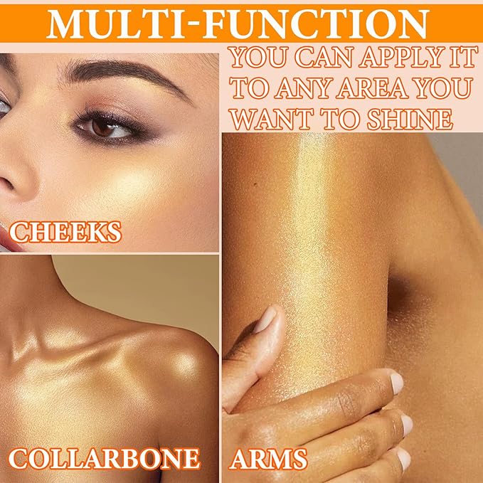 Body Shimmer Oil,Body Shimmer Luminizer for Face & Body,Waterproof Moisturizing Face Brighten Glow Illuminator,Body Highlighter Shine Glitter Liquid Illuminator Body Makeup(Gold)