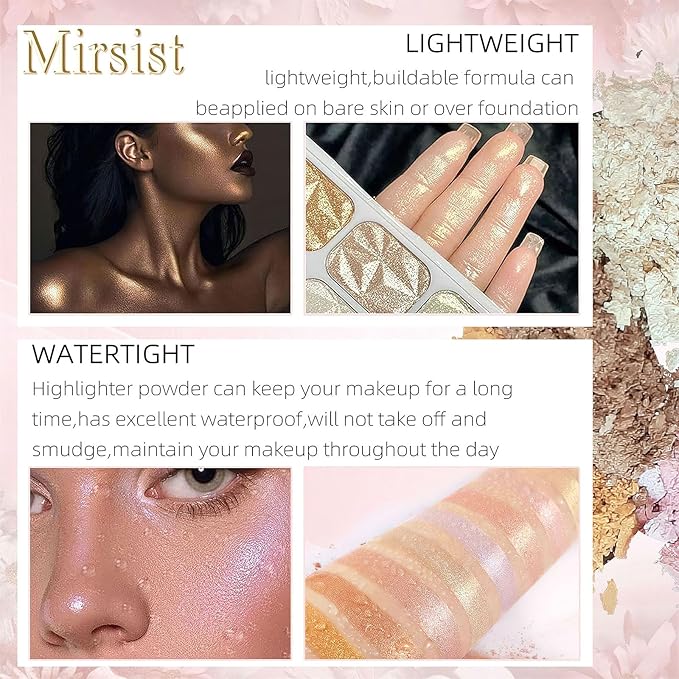 8 Colors Highlighter Makeup Palette, Glitter Eyeshadow Palette Facial Contour Brightening Blush Makeup Shimmer Glitter Highlighter Bronzer Palette Highlighters Cosmetics