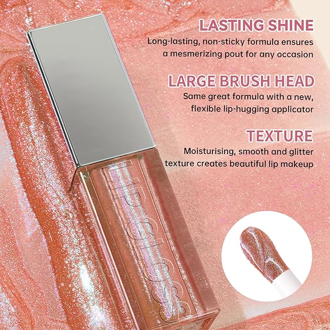Glitter 2 in 1 Lip Liner and Chameleon Lip Gloss Combo, Gradient Light Brown Lipstick Plumping Lip Pencil Sparkly Liquid Lip Stain Set, Moisturizing Smooth High Shine Lip Combo Lip Makeup