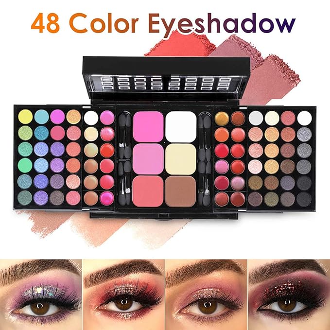 All in One Makeup Valentine's Day Gifts Kit for Women, Professional 78 Colors Combination Palette Makeup Set Include 48 Eyeshadow,18 Lip Gloss,3 Blusher,6 Concealer,3 Contour Powder,8 Brushes,1 Mirror