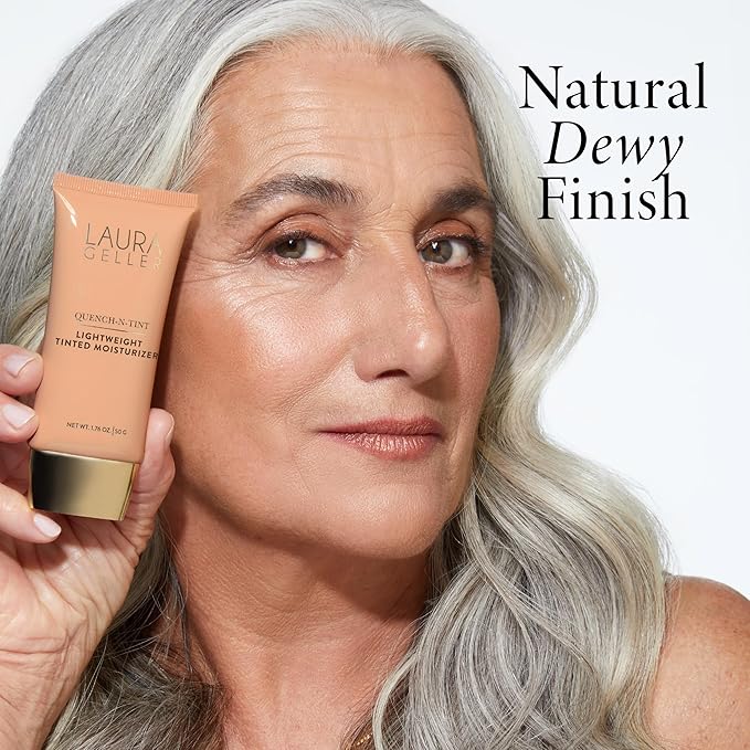 LAURA GELLER Quench-n-Tint Hydrating Lightweight Tinted Moisturizer, Porcelain/Fair + Latex-Free Full Face Makeup Blending Sponge - Sheer Foundation for Daily Use