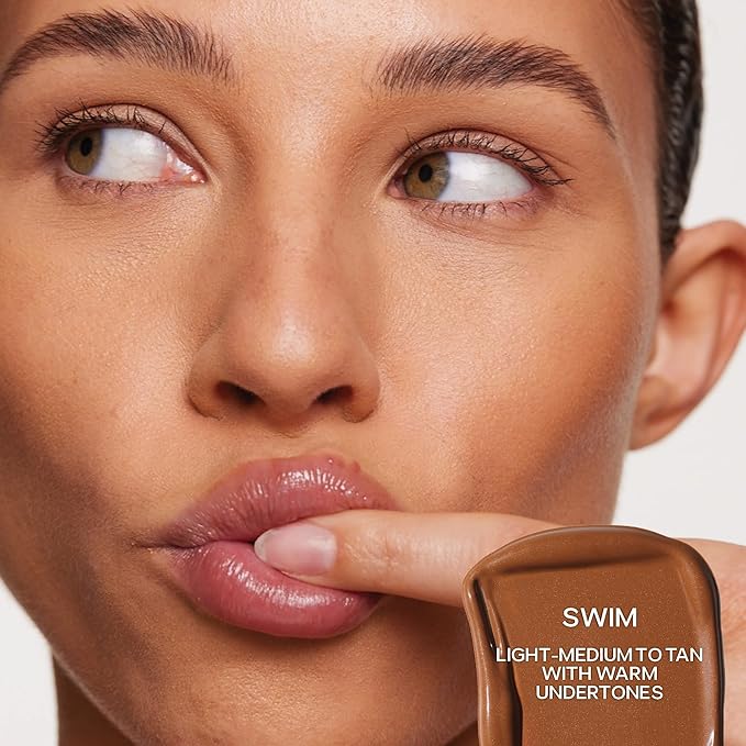 Saie Radiant Glow Duo - Dew Bronze Soft-Focus Liquid Bronzer in Swim (0.4 oz) & Mini Glowy Super Gel Lightweight Illuminator in Sunglow (0.5 oz), Hydrating Makeup Essentials for a Sun-Kissed Glow