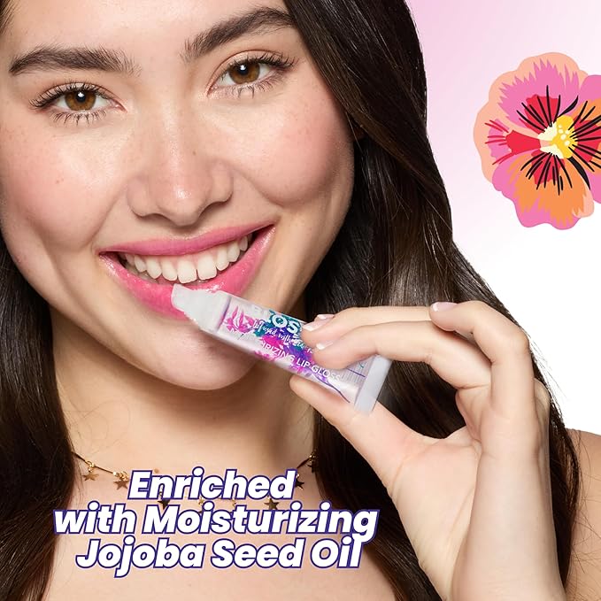 Blossom Lip Gloss Tubes, Raspeberry Scented Thick Clear High Shine Moisturizing Flower Lip Gel with Nourishing Jojoba Seed Oil, Infused with Real Flowers, 0.3oz, Raspberry