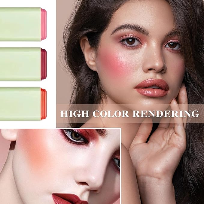 Cream Blush Stick,Waterproof Multi Makeup Cream Stick,Lightweight,Long-lasting,Easy To Use,2 in 4 Multi Blush for Cheeks & Lip Tint & Eyeshadow Makeup,Suitable for All Skin D