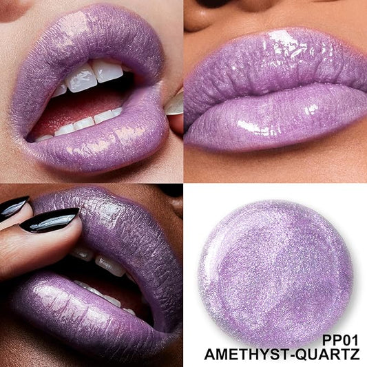 FOCALLURE High Shine Glitter Lip Gloss,Hydrates and Soothes Lips for a Gorgeous,Delivers a Non-sticky Glossy finish,Long-lasting Shine & Fuller-looking Lip Makeup,PP01 AMETHYST-QUARTZ