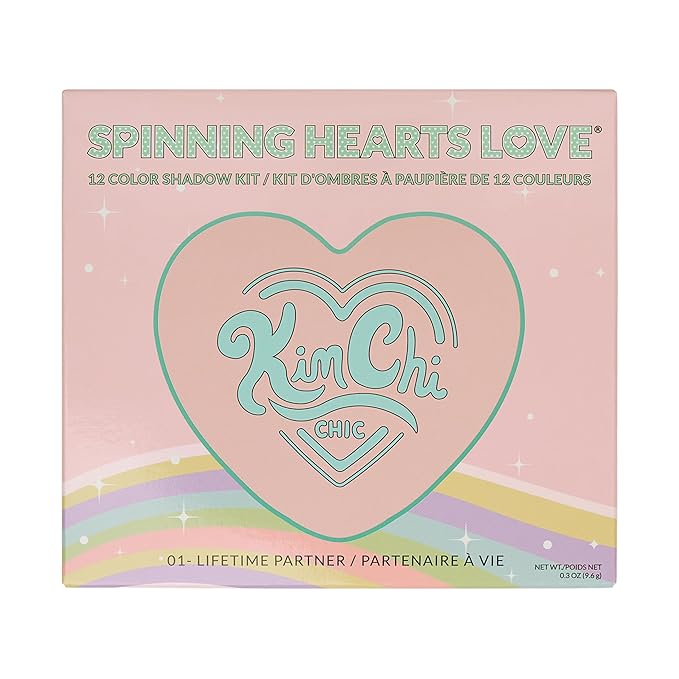 KimChi Chic Spinning Hearts Love Eyeshadow & Pigment Palette - 12 Shades for Soft Glam to Bold Looks, Long Lasting, Blendable, Cruelty Free, Lifetime Partner 0.3oz