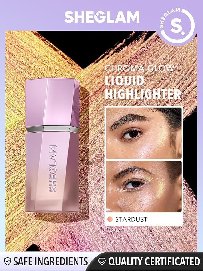 SHEGLAM Chroma-Glow Bloom Liquid Highlighter Color Changing Gel Cream Multichrome Highlighter High-Shine Finish Long Wear Brightening Non-Caking-Stardust