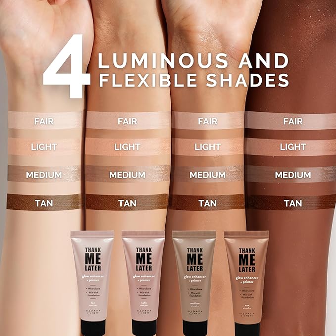 Elizabeth Mott Thank Me Later Glow Enhancer & Primer – Dermatologist & Allergy Tested – Illuminating Makeup Base & Highlighter for a Natural Glow – Vegan, Cruelty-Free - Light Sheer Glow Shade, 30g