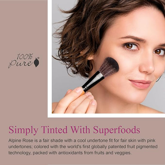 100% PURE Cream Foundation Concealer Face Makeup Medium to Full Matte Coverage - Rich Hydrating Balance for Dry Skin - Vegan Fruit Pigmented Alpine Rose Color (Fair with Cool Undertone) - 0.32 oz