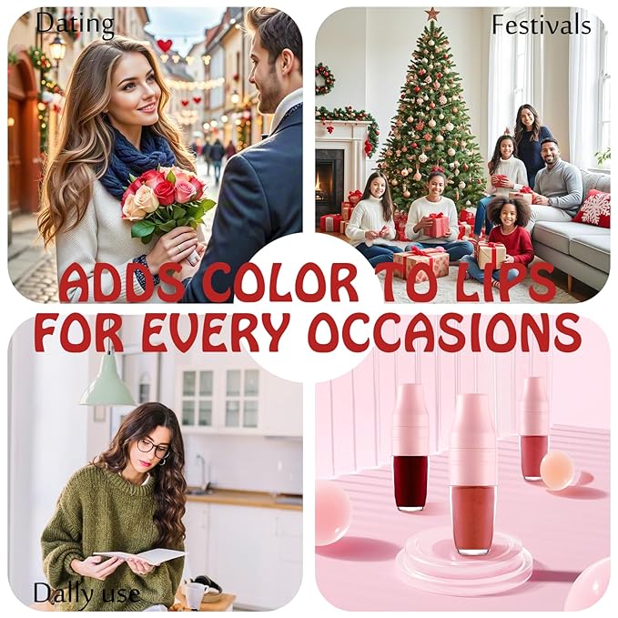 Lip Stain Tint 3 Colors Set, Long Lasting Moisturizing Sponge Tip Applicator Tinted Lip Gloss, Multi-Use Non-Stick Cup Liquid Lipstick for Women Lips Cheek Eye Makeup
