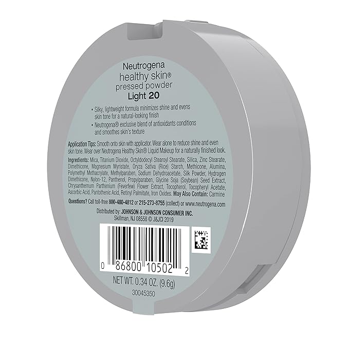 Neutrogena Healthy Skin Pressed Makeup Powder Compact with Antioxidants & Pro Vitamin B5, Evens Tone, Minimizes Shine & Conditions, Light 20, 0.34 oz