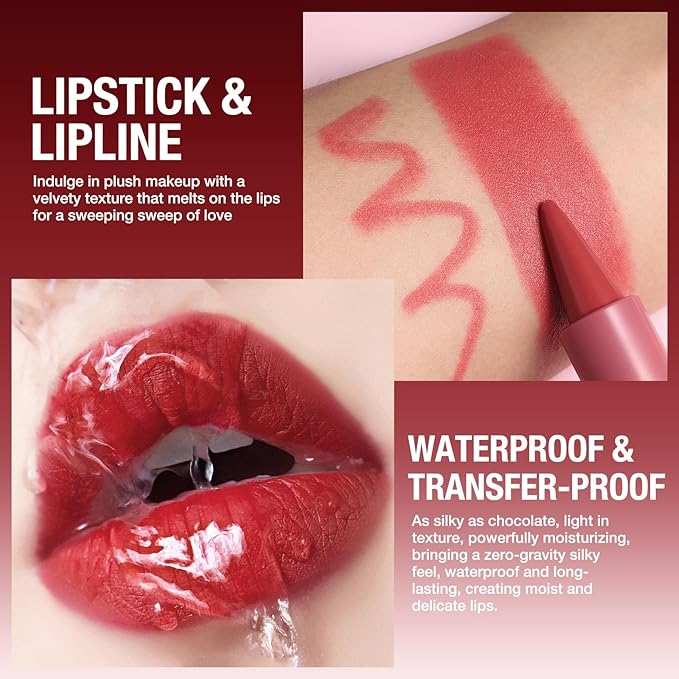 BONNIE CHOICE 6 Colors 2 in 1 Gradient Lip Liner and Lipstick Lip Combo Set, Matte Nude Red Lip Liner Creamy Lip Pencil Crayon, High Pigmented Long lasting Lipstick Makeup Gifts for Women