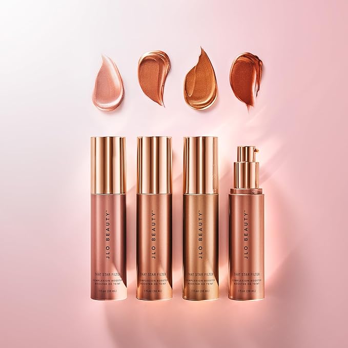 JLO BEAUTY That Star Filter Complexion Booster Highlighter & Bronzing Drops, Rose Gold, 1 fl oz, For Body & Face, Makeup Primer with Vitamin E, Lightweight Shimmer Sheer Formula, Dewy, Glowy Skin