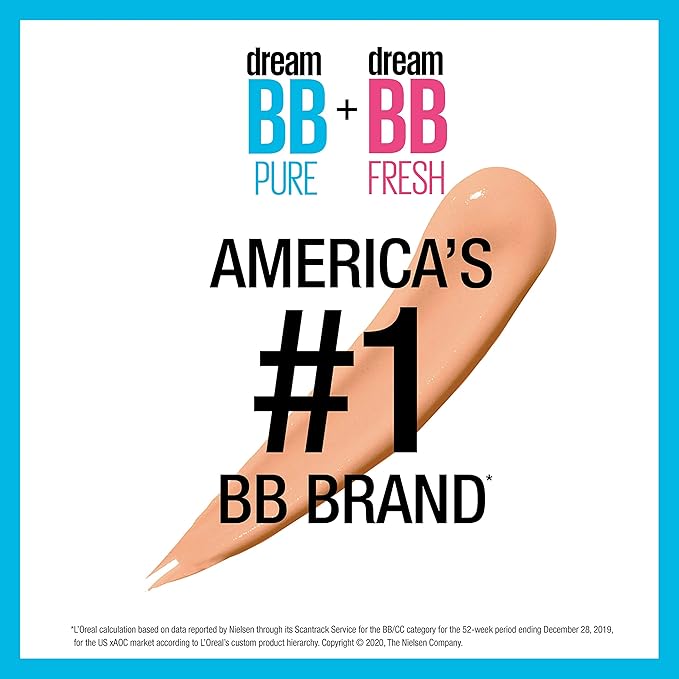 Maybelline Dream Pure Skin Clearing BB Cream, 8-in-1 Skin Perfecting Beauty Balm With 2% Salicylic Acid, Sheer Tint Coverage, Oil-Free, Light/Medium, 1 Count (Pack of 2)