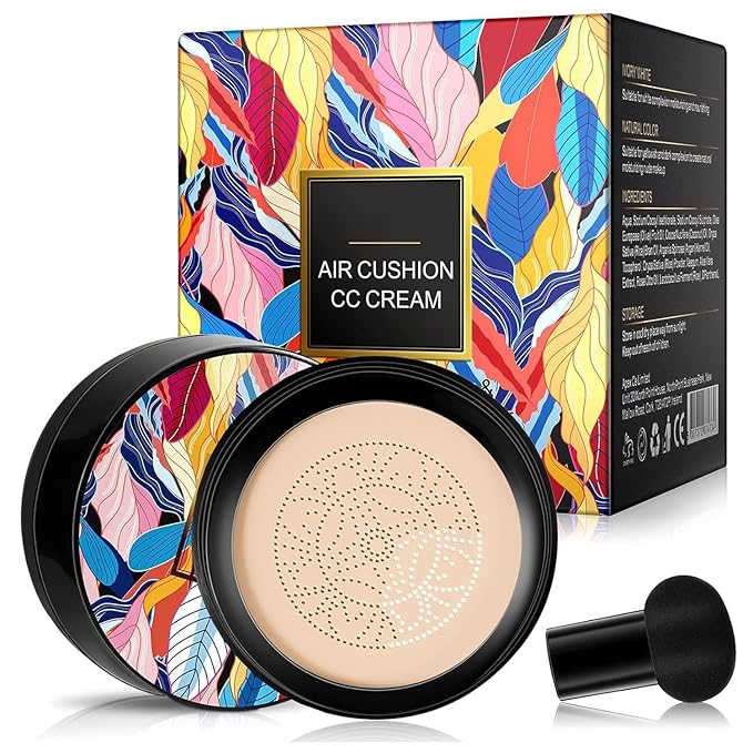 Indicativet Mushroom Head Air Cushion Cc Cream, Air Cushion Cc Cream Mushroom Head Foundation, BB Cream Face Make Up, Long Lasting Matte Moisturizing Concealer, New Packaging (Natural, 1pcs)