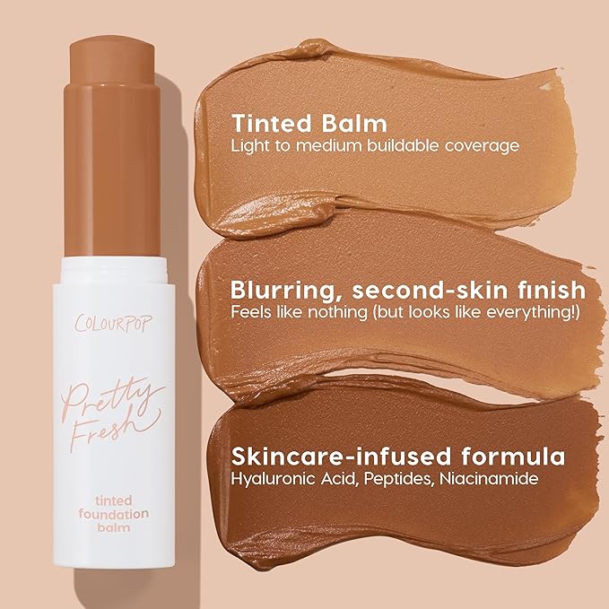 ColourPop Pretty Fresh Tinted Foundation Stick - Balm to Cream Foundation with Light to Medium Coverage - Infused with Hydrating Hyaluronic Acid, Peptides & Niacinamide - Dark 20 (0.29 oz)