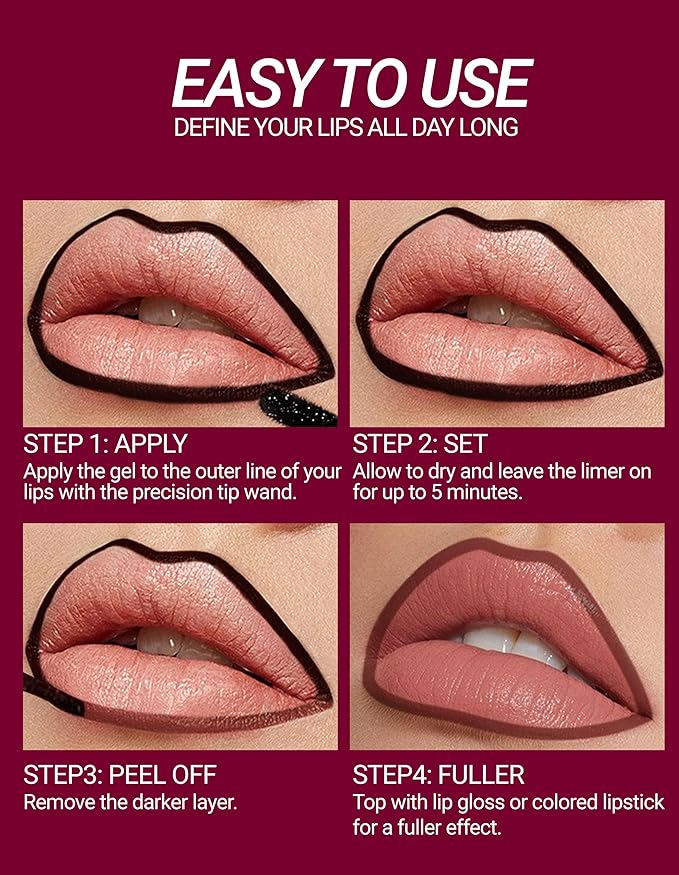 Erinde 3 Colors Peel Off Lip Liner Stain, Long Lasting Waterproof Lip Tattoo, Matte Finish Transfer-Proof Lip Stain for All Day Wear, Highly Pigmented Nude Lip Color, Vegan & Cruelty-Free, Set A