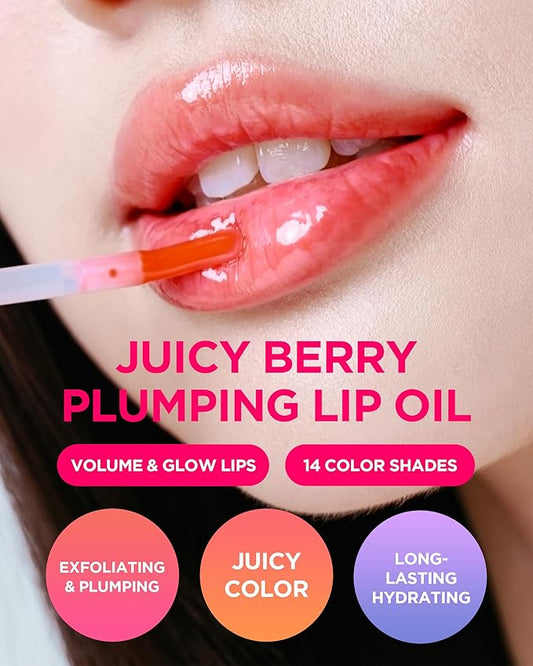 TOCOBO Juicy Berry Plumping Lip Oil 15 Coral Soda – Korean Vegan Hydrating Lip Oil with Plant Oils for High Shine Gloss - Non Sticky Formula for All Skin Tones, 0.12 fl.oz.