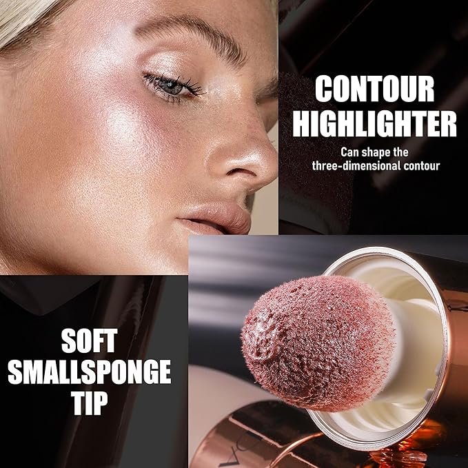 Liquid Glitter Highlighter, Cream Contour Stick Makeup Highlighter Rose Contouring Stick for Face and Body, Glow Long-Lasting Waterproof Multi-Use Highlight & Contour Beauty Wand for Women(#05)