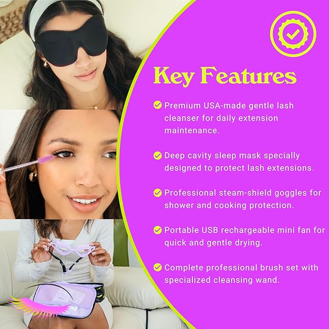 Lash Extension Care Kit | Lash Cleaning Kit | Lash Extension Supplies | Lash Shampoo Kit | Eyelash Sleeping Mask for Extensions | Lash Fan | Lash Bath Kit | Eyelash Shampoo